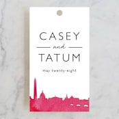 "Skyline - Washington DC" - Wedding Favor Tags in Magenta by Laura Condouris - Front