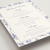 "watercolor flowers crest" - Wedding Weekend Itinerary Cards in Dusty Blue by Cass Loh - Detail