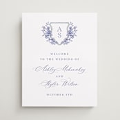 "watercolor flowers crest" - Welcome Signs in Dusty Blue by Cass Loh - Front