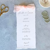 "Handmade Paper Menus With Blush Pink Bow | Set Of 10 | Custom Text" - Menus in pink by Cotton and Bow