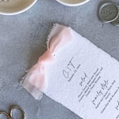 "Handmade Paper Menus With Blush Pink Bow | Set Of 10 | Custom Text" - Menus in pink by Cotton and Bow