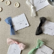 "Handmade Paper Place Cards with Navy Bow | Set of 10 | Custom Text" - Place and Escort Cards in blue by Cotton and Bow