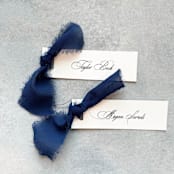 "Slim Place Cards With Navy Blue Bow | Set Of 10 | Custom Text" - Place and Escort Cards in blue by Cotton and Bow