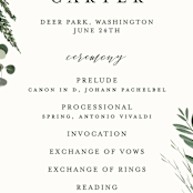 "Natures Greens" - Wedding Programs in Ivory by Susan Moyal - Detail