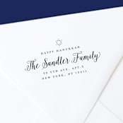 "Happy Hanukkah Self-Inking Address Stamp" - Address Stamps in black by The Homebody Society