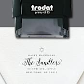 "Happy Hanukkah Self-Inking Address Stamp" - Address Stamps in black by The Homebody Society