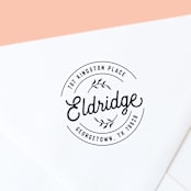 "Round Self-Inking Address Stamp with a Custom Botanical Design" - Address Stamps in black by The Homebody Society