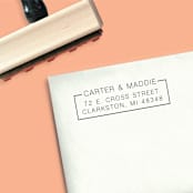 "Custom Modern Block Style Self-Inking Return Address Stamp" - Address Stamps in black by The Homebody Society
