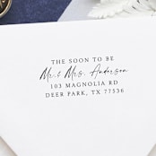 "Custom Name Soon to Be Married Address Stamp | Self Inking Return Address Stamp" - Address Stamps in black by Samantha Malvey