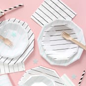 "Ink Frenchie Striped Large Plates - Set of 8" - Wedding Serving and Dining Accessories in black by Jollity and Co