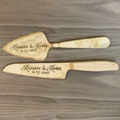 "Hard Maple Wooden Engraved Cake Serving Set" - Wedding Serving and Dining Accessories in natural by Merveille Joyce