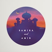 "Whole New World from Disney's Aladdin" - Wedding Favor Stickers in Aubergine by Creo Study - Front