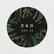 "Emerald Leaves" - Wedding Favor Stickers in Midnight by Susan Moyal - Front
