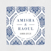 "Calcutta Stamp" - Wedding Favor Stickers in Azure by Oma N. Ramkhelawan - Front