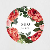 "Peonies Forever" - Wedding Favor Stickers in Coral by Susan Moyal - Front