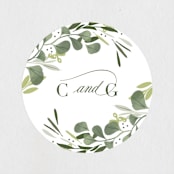 "Ensconce" - Wedding Favor Stickers in Leaf by Kristie Kern - Front