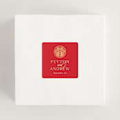"HAPPINESS x 2" - Wedding Favor Stickers in Ruby by Melanie Kosuge - In use