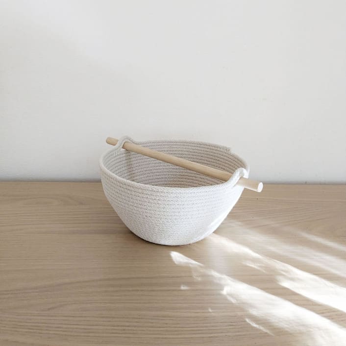 Coiled Cotton Basket with Wooden Handle, Medium by Damaris Kovach