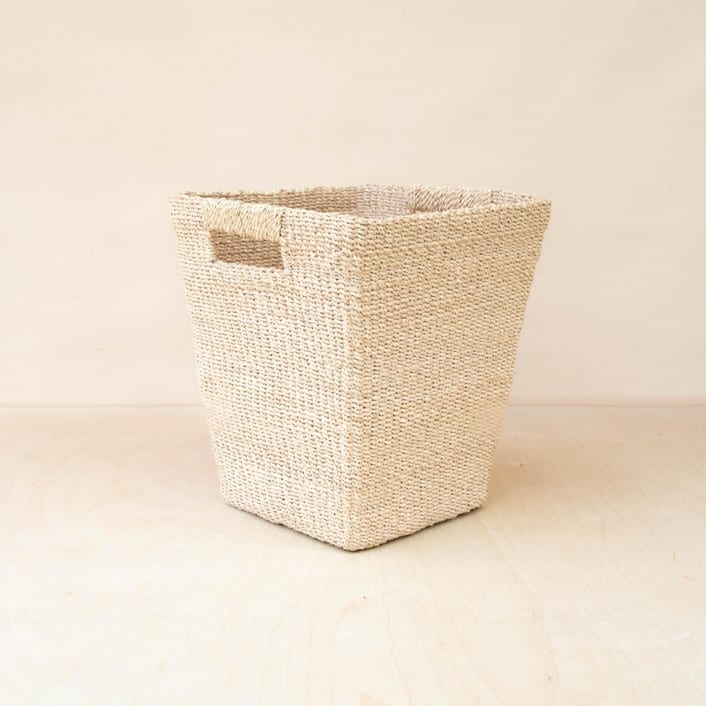 Natural Tapered Square Floor Basket with Cutout Handles by LIKHA