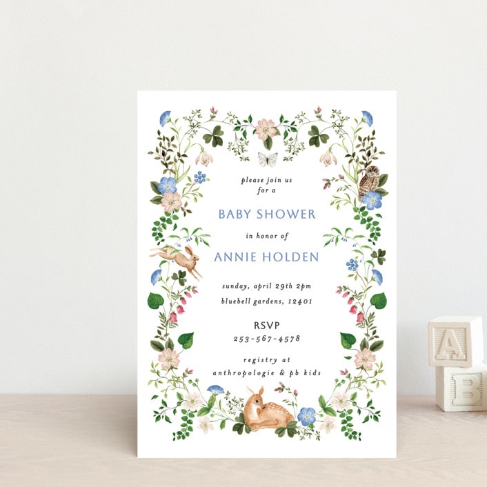 "Spring woodland" - Baby Shower Invitations in Elderflower by Sarah Knight - Front