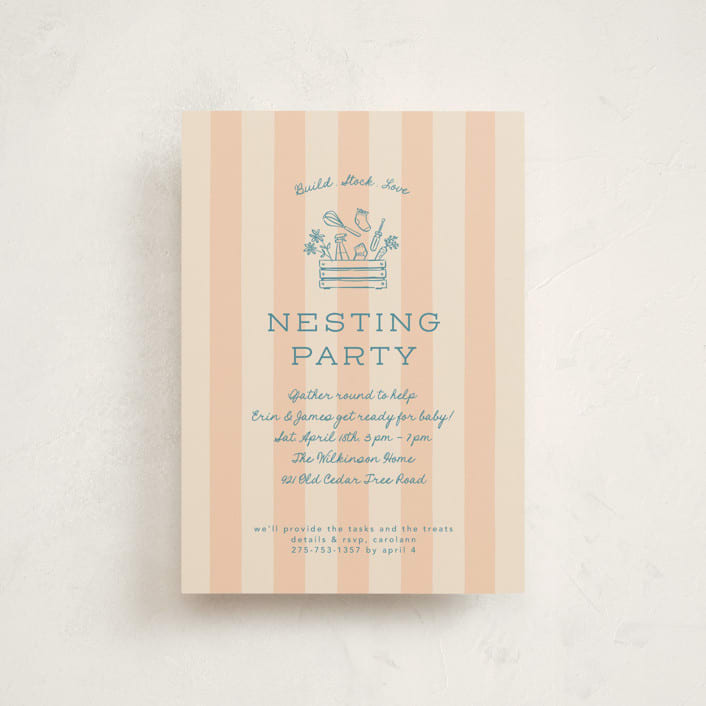 "Nesting Toolbox" - Baby Shower Invitations in Peachy by Leia Matt - Front