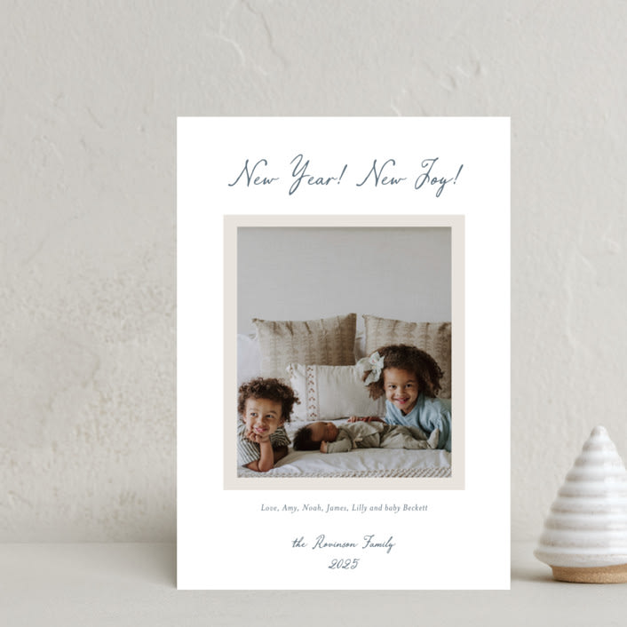 "Simple Things" - Holiday Birth Announcement Cards in Denim by Ani Somi - Front