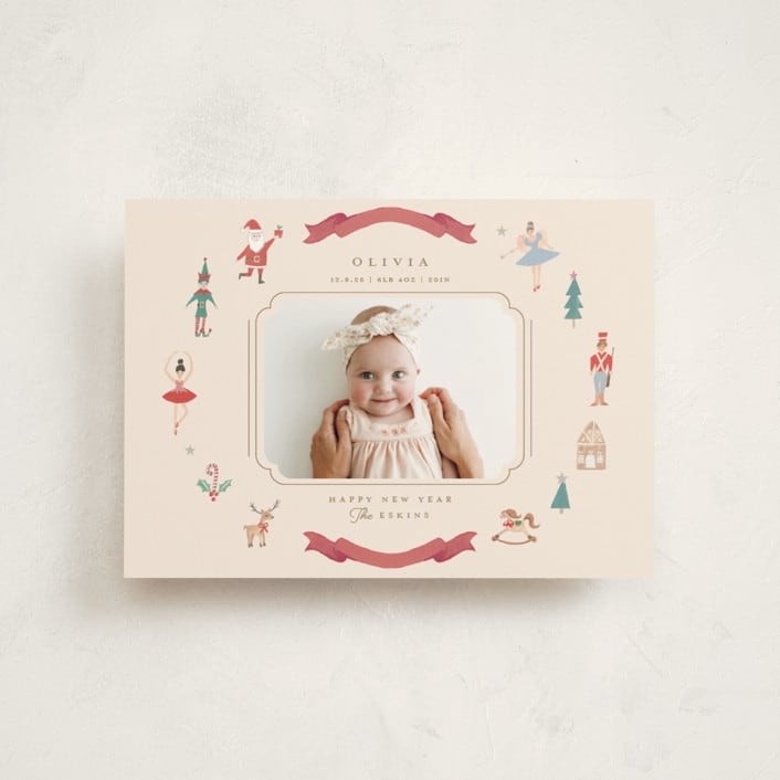 "Festive Dreams" - Holiday Birth Announcement Cards in Halo by Teju Reval - Front