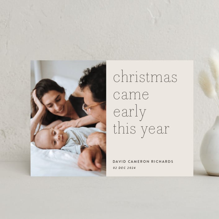 "Early Christmas" - Holiday Birth Announcement Cards in Ivory by Rebecca Daublin - Front