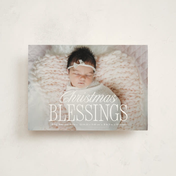 "blessed welcome" - Holiday Birth Announcement Cards in Snow by Susan Asbill - Front