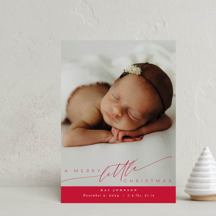 "Littlest Christmas Gift" - Holiday Birth Announcement Cards in Ruby by Nicoletta Savod - Front