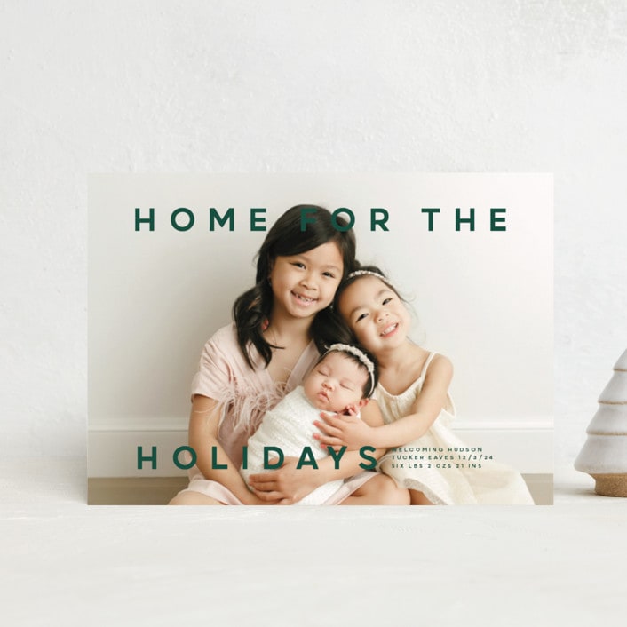 "Baby's First Christmas" - Holiday Birth Announcement Cards in Pine by Lori Wemple - Front
