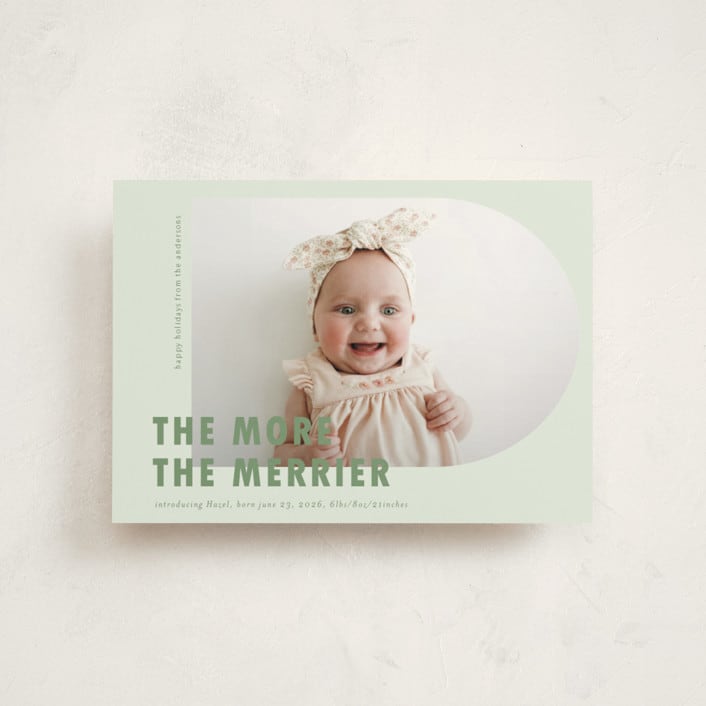 "Viola" - Holiday Birth Announcement Cards in Peppermint by Deynaaz Daraei - Front