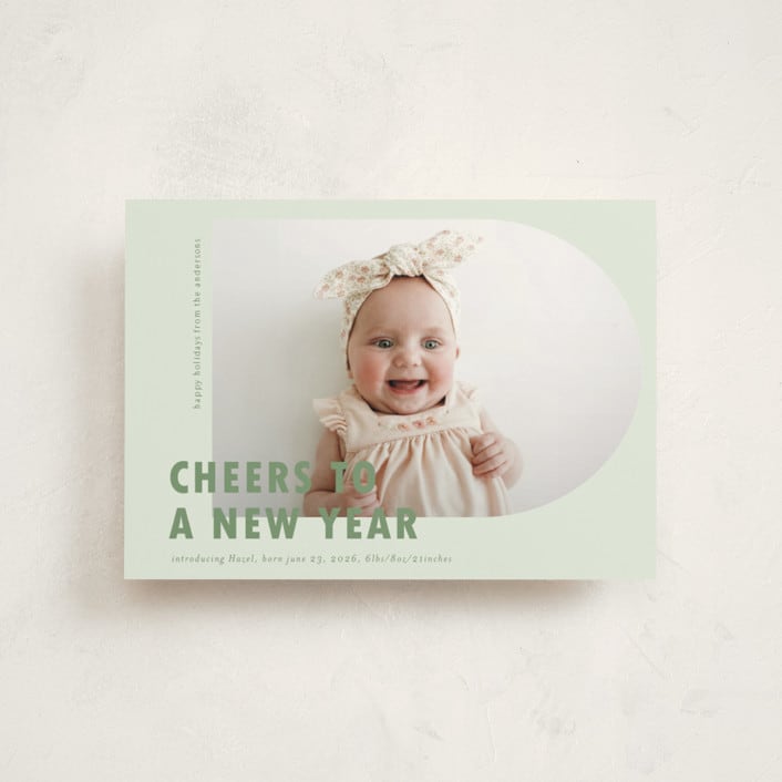 "Viola" - Holiday Birth Announcement Cards in Peppermint by Deynaaz Daraei - Front