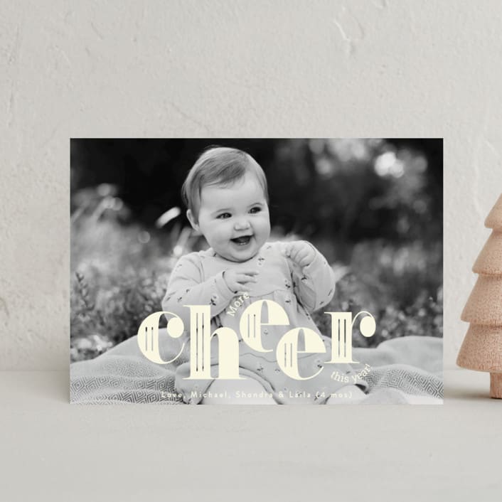 "More Cheer" - Holiday Birth Announcement Cards in Eggnog by Ellis - Front