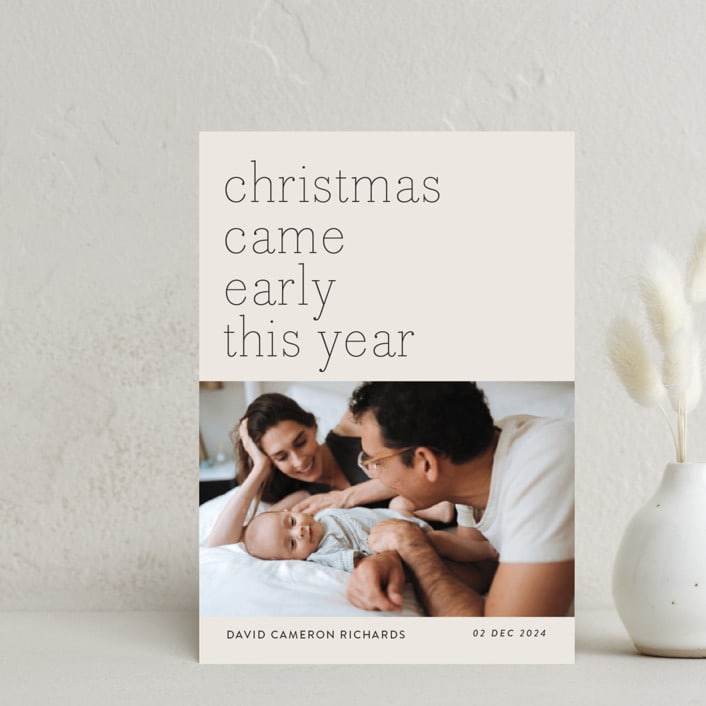 "Early Christmas" - Holiday Birth Announcement Cards in Ivory by Rebecca Daublin - Front