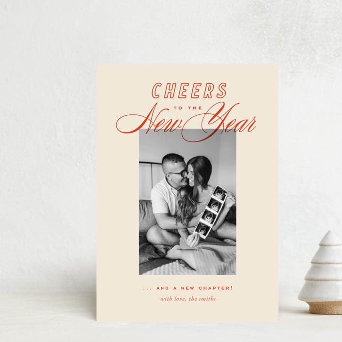 "Retro" - Holiday Birth Announcement Cards in Cherry by Oscar and Emma - Karly Depew - Front
