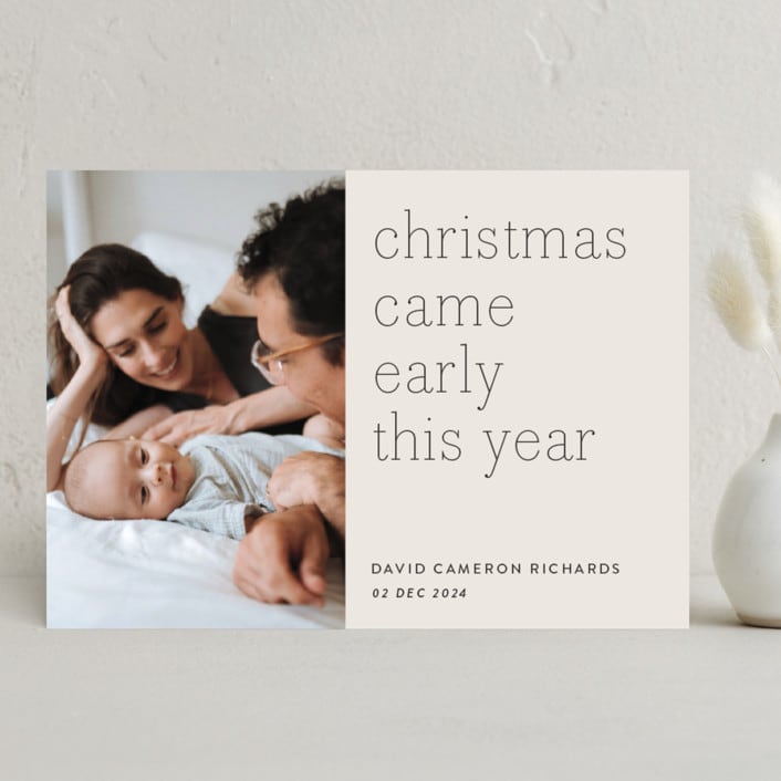 "Early Christmas" - Holiday Birth Announcement Cards in Ivory by Rebecca Daublin - Front