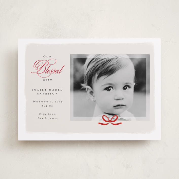 "Our Blessed Gift" - Holiday Birth Announcement Cards in Cherry by Nicoletta Savod - Front