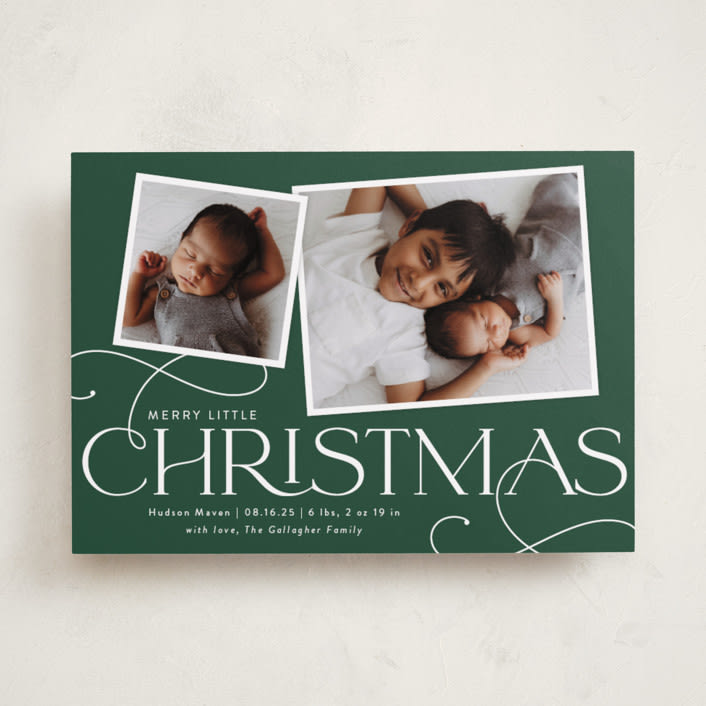 "Little Addition" - Holiday Birth Announcement Cards in Emerald by Sarah Brown - Front