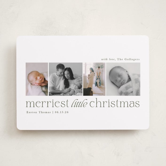 "Little Merriest" - Holiday Birth Announcement Cards in Forest by Sarah Brown - Front