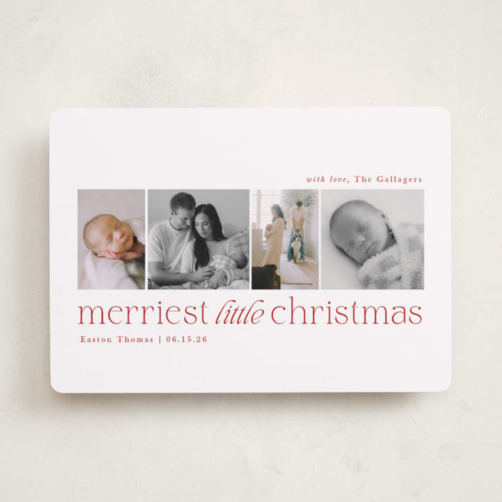 "Little Merriest" - Holiday Birth Announcement Cards in Cranberry by Sarah Brown - Front