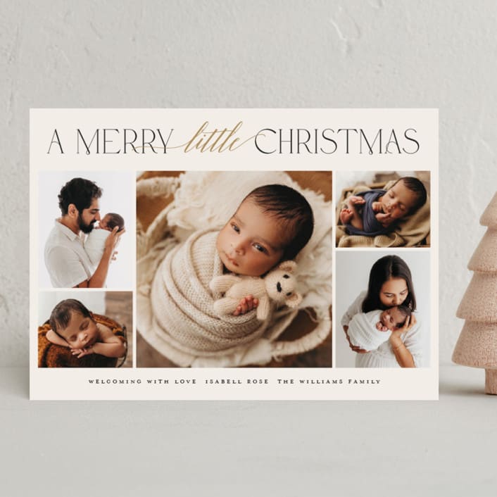 "New Addition" - Holiday Birth Announcement Cards in Eggnog by Benita Crandall - Front