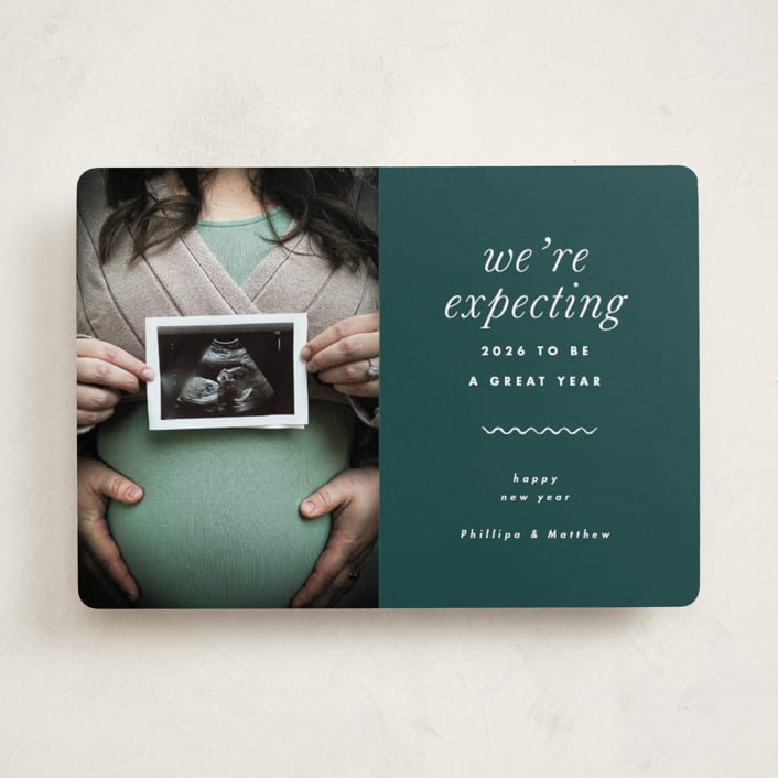 "Expecting" - Holiday Birth Announcement Cards in Ivy by Corinne Malesic - Front