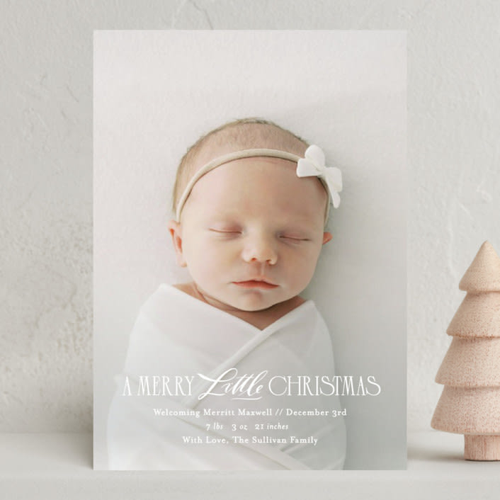 "New Little One" - Holiday Birth Announcement Cards in Snowflake by Julie Murray - Front