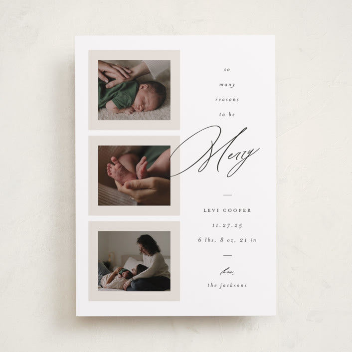 "So Many Reasons" - Holiday Birth Announcement Cards in Snow by Ashley Iwafuchi - Front