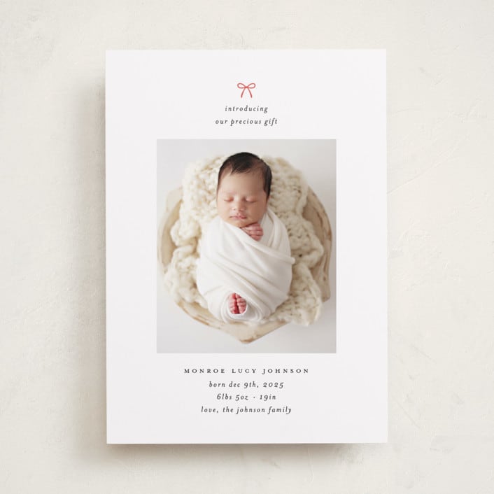 "our precious gift" - Holiday Birth Announcement Cards in Candy Cane by Carolyn Nicks - Front