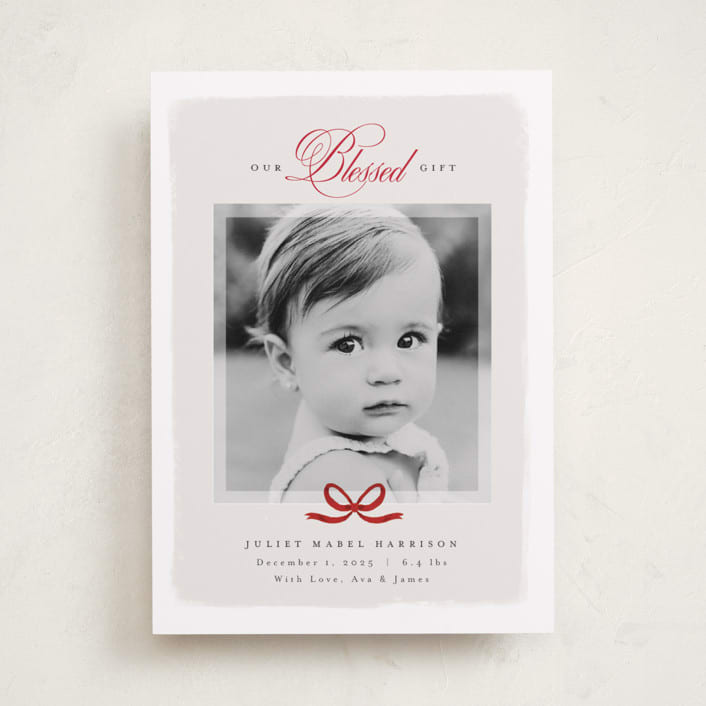 "Our Blessed Gift" - Holiday Birth Announcement Cards in Cherry by Nicoletta Savod - Front