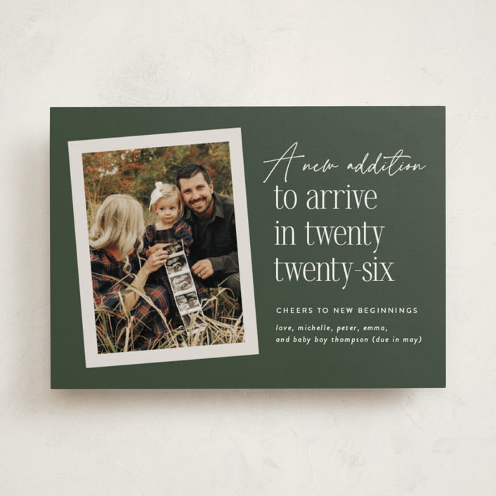 "New Addition" - Holiday Birth Announcement Cards in Pine by Heather Schertzer - Front