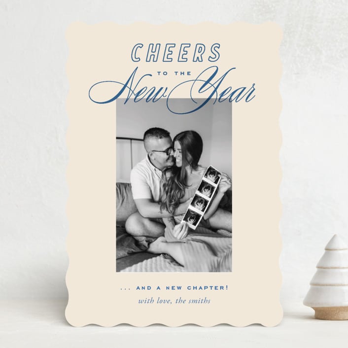 "Retro" - Holiday Birth Announcement Cards in Cobalt by Oscar and Emma - Karly Depew - Front
