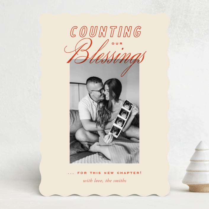 "Retro" - Holiday Birth Announcement Cards in Cherry by Oscar and Emma - Karly Depew - Front